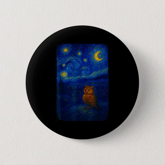 Owl Starry Cute Night Van Gogh Owl Bird Lovers Wom 6 Cm Round Badge (Front)