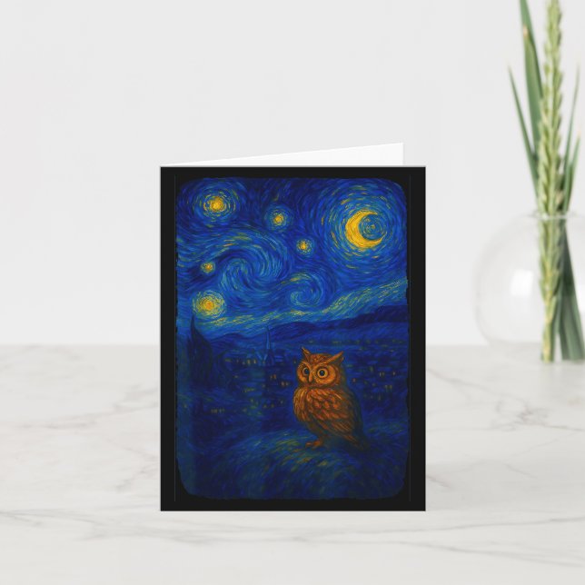 Owl Starry Cute Night Van Gogh Owl Bird Lovers Wom Card (Front)