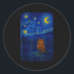 Owl Starry Cute Night Van Gogh Owl Bird Lovers Wom Classic Round Sticker<br><div class="desc">Owl Starry Cute Night Van Gogh Owl Bird Lovers Womens Girls</div>