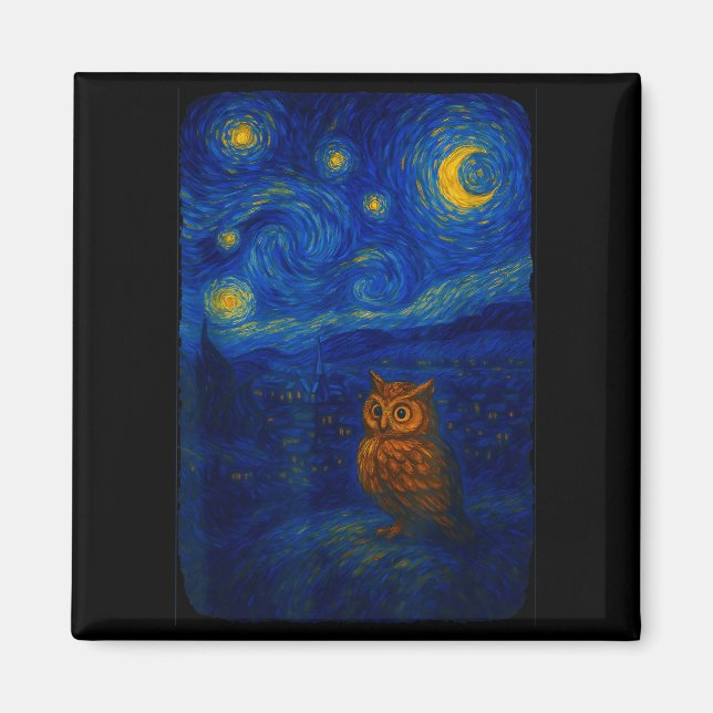 Owl Starry Cute Night Van Gogh Owl Bird Lovers Wom Magnet (Front)