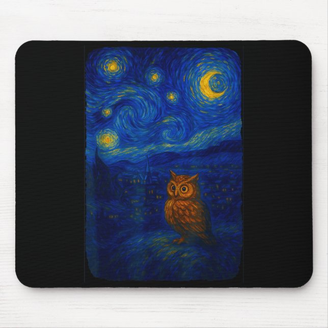 Owl Starry Cute Night Van Gogh Owl Bird Lovers Wom Mouse Mat (Front)