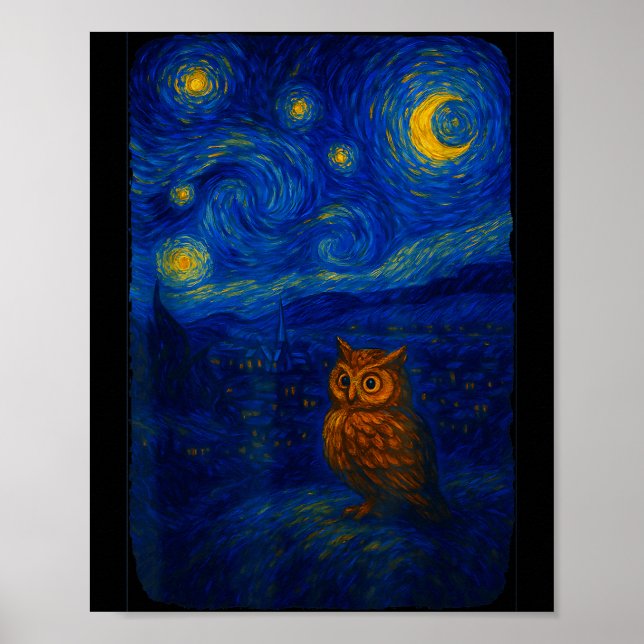 Owl Starry Cute Night Van Gogh Owl Bird Lovers Wom Poster (Front)