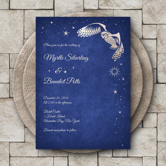 Owl Stars Wizard Blue Magic Wedding Invitation (Creator Uploaded)