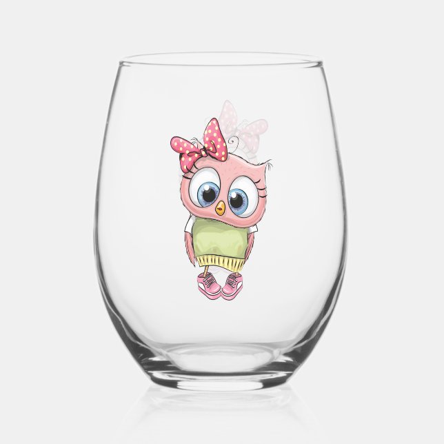 Owl Stemless Wine Glass (Front)
