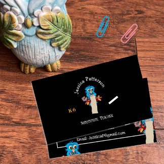 Owl Substitute Teacher Black Contact Cards