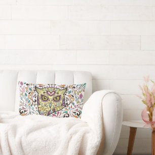 Owl Sugar Skull and Pink Purple Blue Mint Pillow
