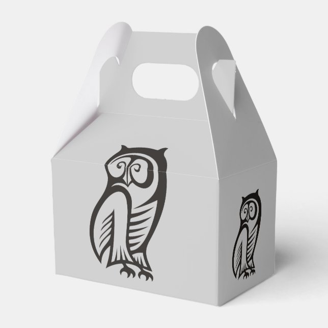 Owl Symbol Black Favour Box (Front Side)