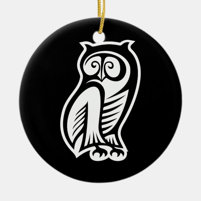 Owl Symbol White Ceramic Tree Decoration (Front)