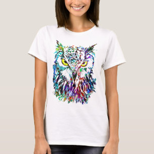 Owl T-Shirt Colourful Owl Drawing Abstract Art