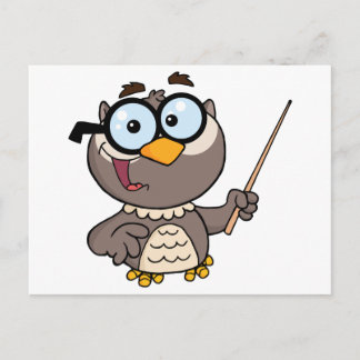 Owl Teacher Cartoon Character With A Pointer Postcard