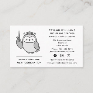 Owl Teacher Educator Tutor Tutoring Social Media Business Card