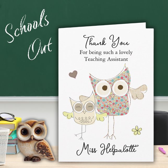Owl Teacher/Teaching Assistant Thank You Card (Creator Uploaded)