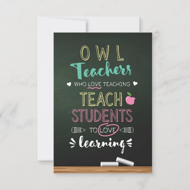 Owl Teachers Who Love Teaching Thank You Card (Front)