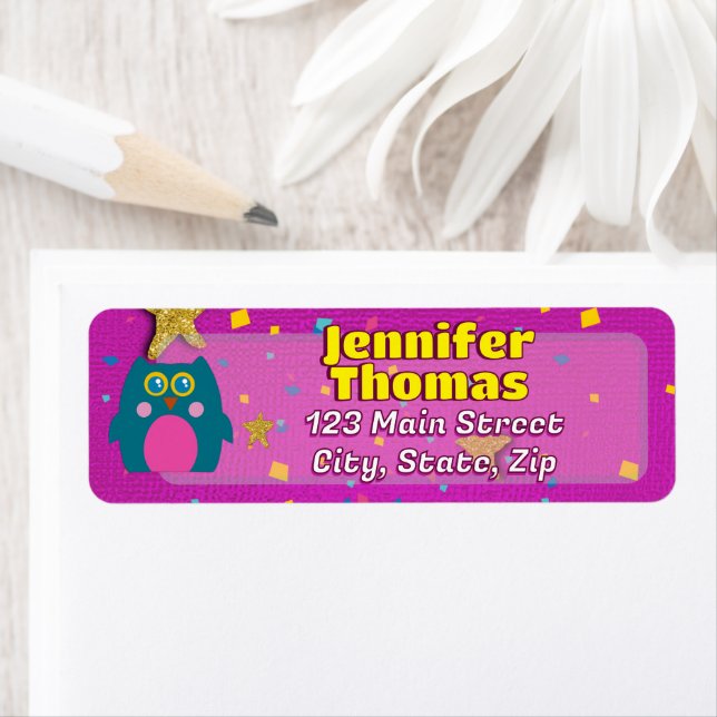 Owl Teal Purple Address Label  (Insitu)