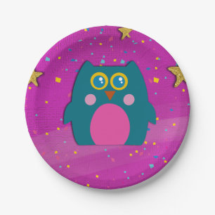 Owl Teal Purple Paper Plate Kids Birthday Party