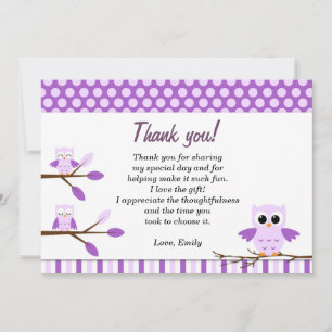 Owl Thank You Card Note Purple