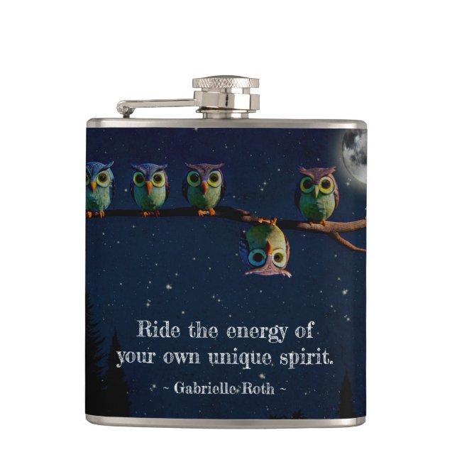 Owl That's Different With Unique Quote Collage Hip Flask (Front)