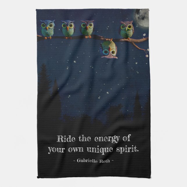 Owl That's Different With Unique Quote Collage Tea Towel (Vertical)