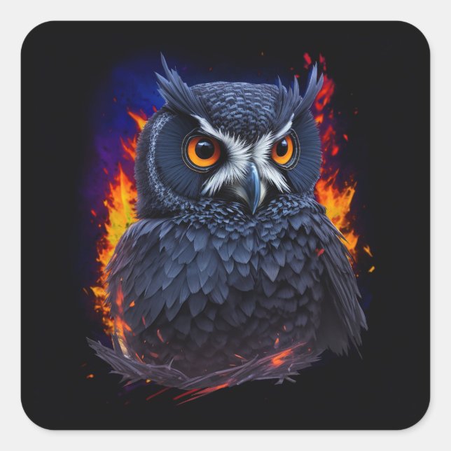 Owl, The Night Bird Square Sticker (Front)