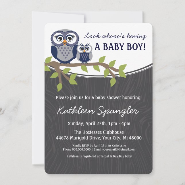 Owl Theme Baby Shower Invitation (Front)
