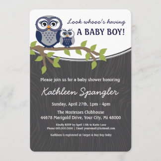 Owl Theme Baby Shower Invitation