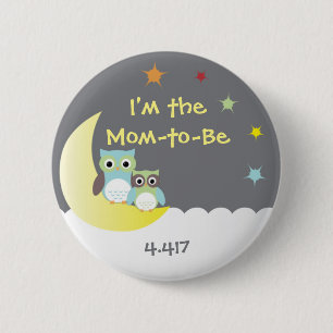 Owl Themed Baby Shower Button for New Mum