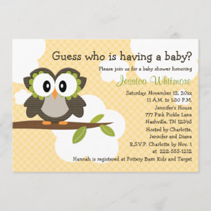 Owl Themed Baby Shower Invites Invitations Yellow