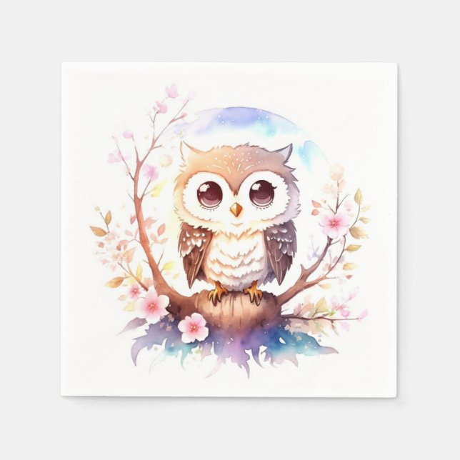 Owl-themed Woodland Baby Girl Shower Napkin (Front)