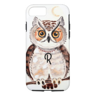 Owl Tile Art Whimsical Monogram on Necklace Case-Mate iPhone Case