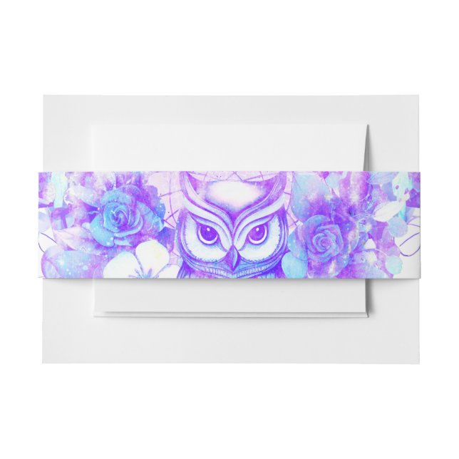 Owl Totem Dreamcatcher Floral Feather Purple Invitation Belly Band (Front Example)
