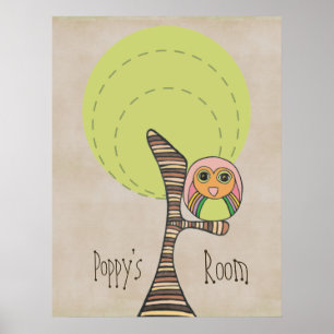 Owl Tree Baby Nursery Kids Room Wall Poster