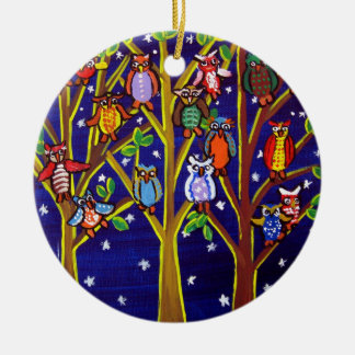 Owl Tree Fun Folk Art Round Ornament