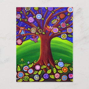 Owl Tree Fun Folk Postcard