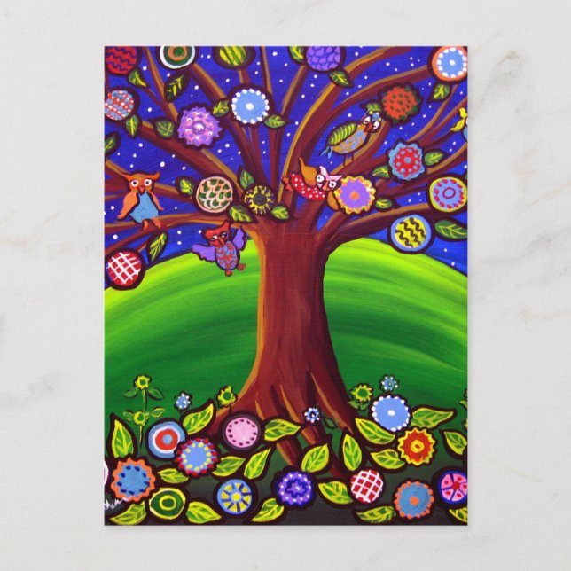 Owl Tree Fun Folk Postcard (Front)