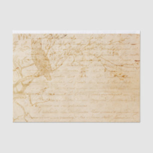 Owl Tree Writing Words Vintage Distressed Antique  Tissue Paper
