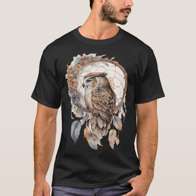 Owl Tribal Watercolor Owl Dream Catcher  1 T-Shirt (Front)
