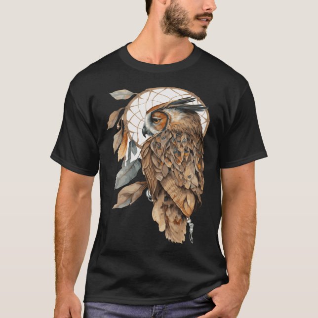 Owl Tribal Watercolor Owl Dream Catcher T-Shirt (Front)