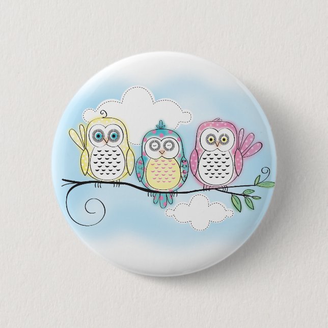 Owl Trio 6 Cm Round Badge (Front)