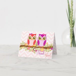 Owl Twin Girls - Custom Thank You Card