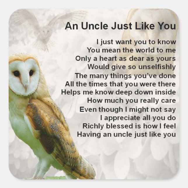 Owl  - Uncle Poem Square Sticker (Front)