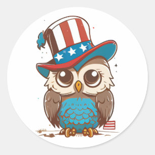 Owl USA Independence Day 4th of July AMERICAN Owl Classic Round Sticker
