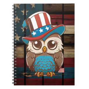 Owl USA Independence Day 4th of July AMERICAN Owl Notebook