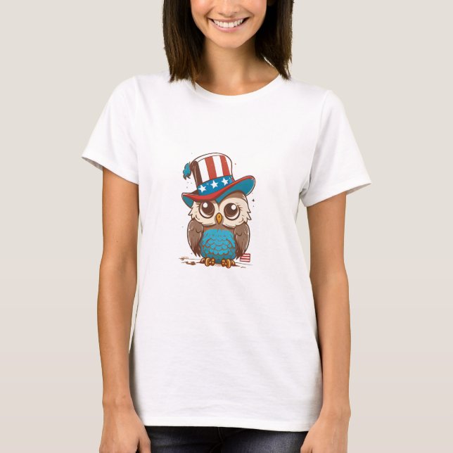 Owl USA Independence Day 4th of July AMERICAN Owl T-Shirt (Front)