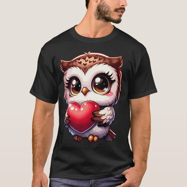 Owl Valentines Day Heart Kawaii Anime Owl For Girl T-Shirt (Front)