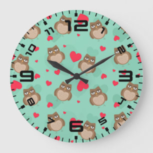 Owl Valentine's Day Large Clock