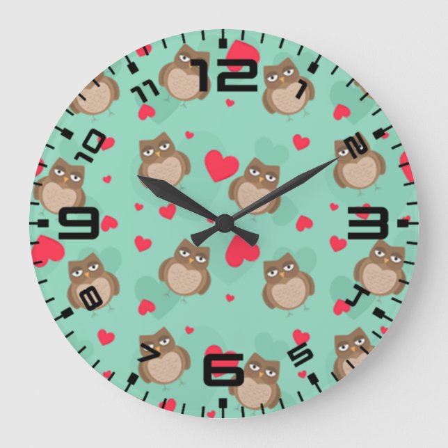 Owl Valentine's Day Large Clock (Front)