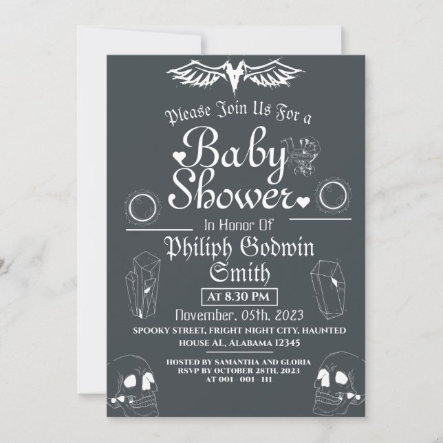 Owl Vintage Elegant Gothic, Halloween Baby Shower Invitation (Front)