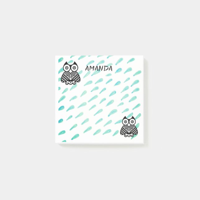 owl watercolor design custom post it note (Front)