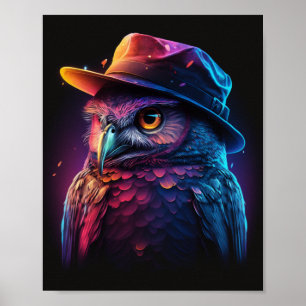 Owl Wearing A Hat, Colourful And Detailed Owl  Poster