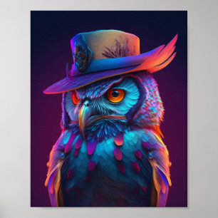 Owl Wearing A Hat, Playful Animal Lover Poster
